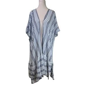 Blue Island Striped Blue and White Kimono Swim Cover Up One Size